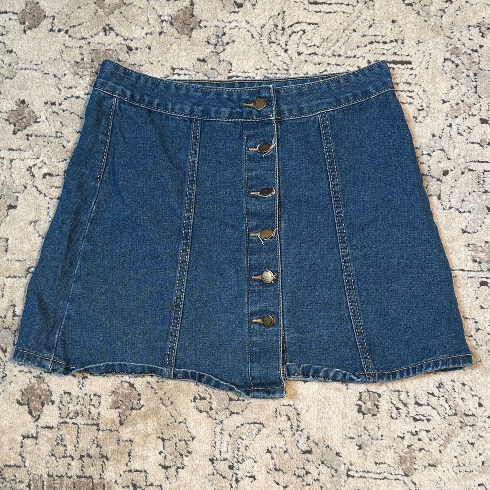 Classic Blue Button-Up Mini Skirt